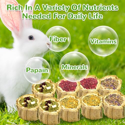 100g Rabbit Chew Toys for Bunny,4 Varieties Natural Papaya Wood Chew Treats with Organic Alfalfa Hay, Dried Carrot, Apple and Sweet Potato for Rabbits Guinea Pigs Hamsters Chinchillas Gerbils