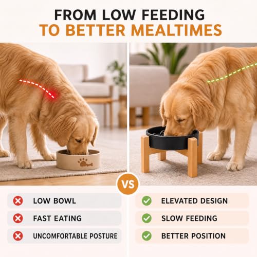 Elevated Ceramic Slow Feeder Dog Bowls Anti-Choking Slow Feeding for Medium& Large Anti-Slip Non-Lead & Toxic Durable Easy to Clean Maze Slow Feeder Bowl（8.66in Black Flower Pattern） - color: Black Flower Pattern, size: 3.6Cup