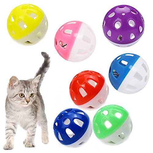 VOVIGGOL 12PCS 4CM Cat Toy Ball with Bell, Pet Ball Kitten Toy with Bell Cat Jingle Balls for Cats Kitten, Plastic Jingle Balls Pounce Chase Rattle Toys, Random Color - color: 12 Cat Bell Ball