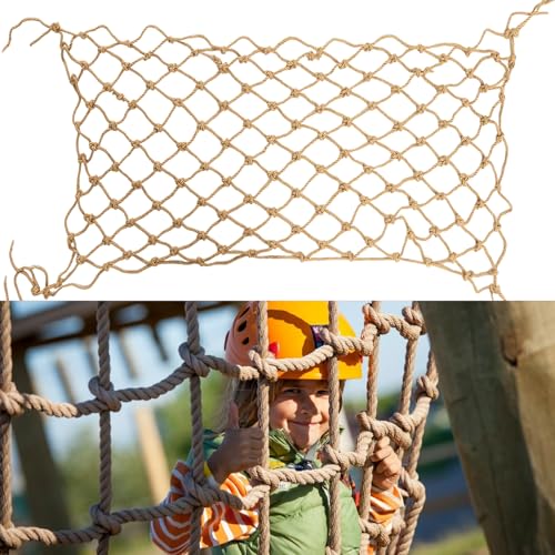 Jute Hemp Rope Net(4ftx12ft), Heavy Duty Natural Climbing Safety Rope Netting Balcony Stairs Fence Garden Playground Protection Net Indoor & Outdoor Decor Rope Net - size: 4ftx12ft
