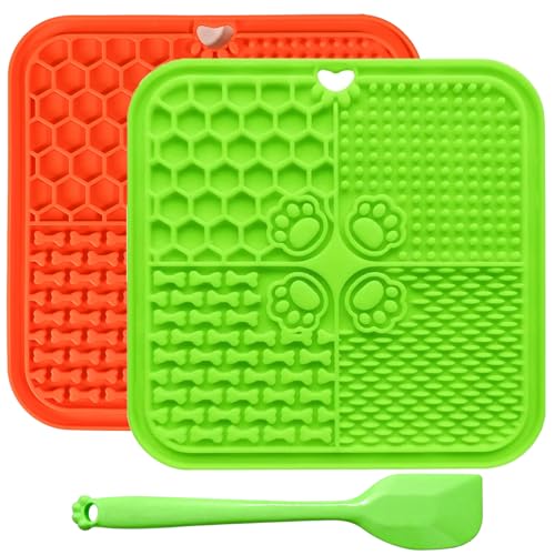 Lick Mat for Dogs, Slow Feeder with Suction Cups for Dog Anxiety Relief - color: Green & Orange