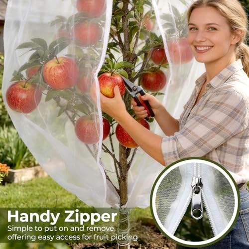 Fruit Tree Netting Cover with Zipper & Drawstring, 2 Packs 10ft x 10ft Insect Bird Barrier Netting for Garden Protection, Ultra Fine Mesh Garden Netting Pest Barrier, Extra Large - size: 10 x 10 ft(2 Packs)