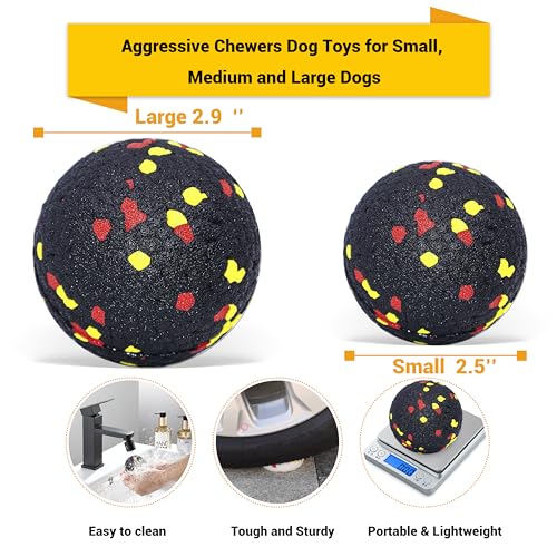 Dog Balls Toys for Aggressive Chewers(2 Pack) - color: Toy Ball-BlackPack of 2), size: Small