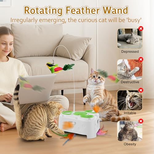 3-in-1 Automatic Interactive Cat Toy, Flying Bird, Mole & Feather - color: White