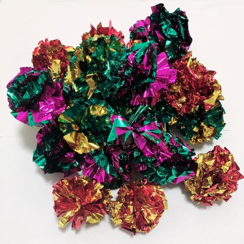 Cat Crinkle Toys Balls 100 Pack - Large Mylar Crinkly Cat Toys Foil Balls for Indoor Cats, Gift Box and Lightweight. - size: 100 Pack