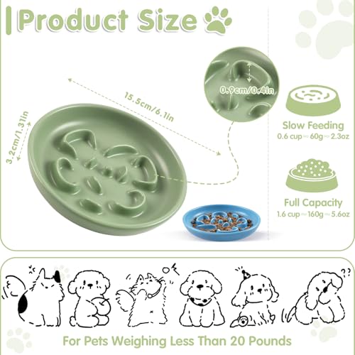 Cat Slow Feeder Bowl Set,2 Pcs Pastel Series Cat Plate for Dry and Wet Food - color: Blue and Green-A