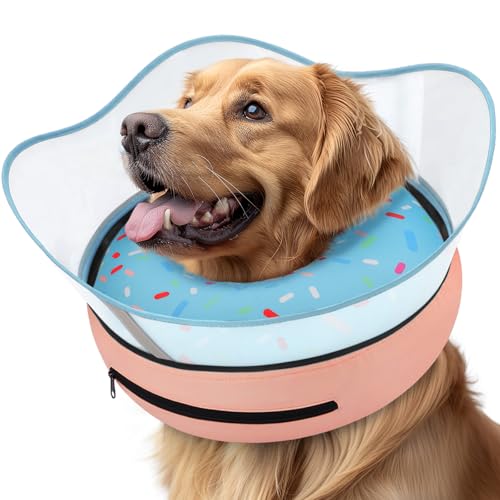 Supet Raised Inflatable Dog Cone Collar to Stop Licking, Soft Dog Cone Alternative After Surgery, Doggie Neck Donut Collar for Small Medium Large Dogs - color: Donut Light Blue, size: XXL(Neck 18.5"-23.5")