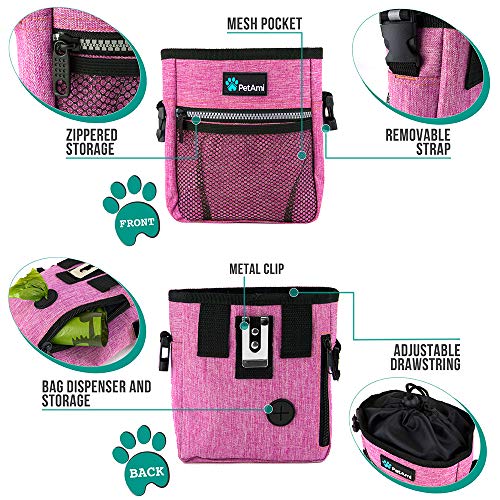 PetAmi Hands Free Dog Treat Pouch for Training and Walking, Pink - color: Heather Pink