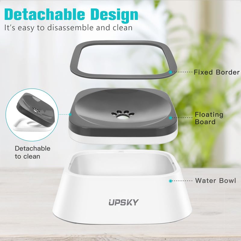 UPSKY 35oz No-Spill Pet Water Bowl, Slow Water Feeder for Dogs and Cats - color: Grey