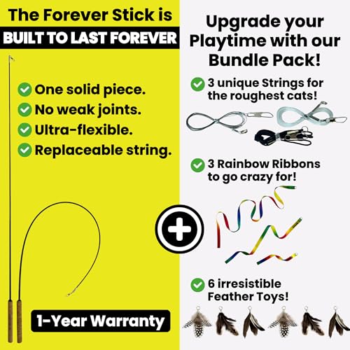 Forever Stick Durable Cat Wand Toy, 9 Attachments and 3 Strings - size: Forever Stick and Extra Toys and Strings