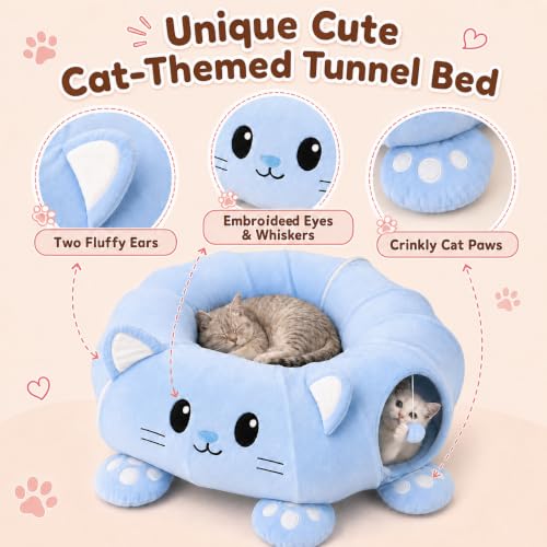 Cat Tunnel Bed with 21 Interactive Toys - color: Blue, Kitten Pattern