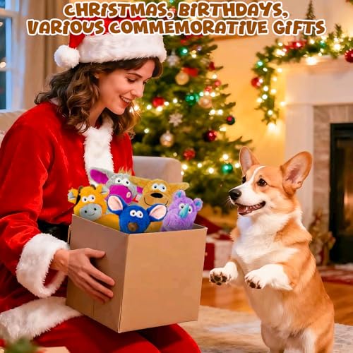 5 Pack No Stuffing Dog Toys, Squeaky Crinkle Plush Animal Toys - color: 5-color