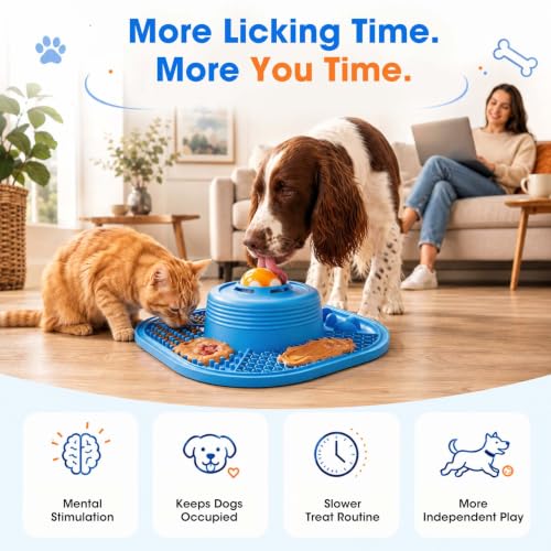 VIOWEY 3-in-1 Dog Slow Feeder Bowl, 10-Inch Removable Large Non-Slip Feeder - color: Blue