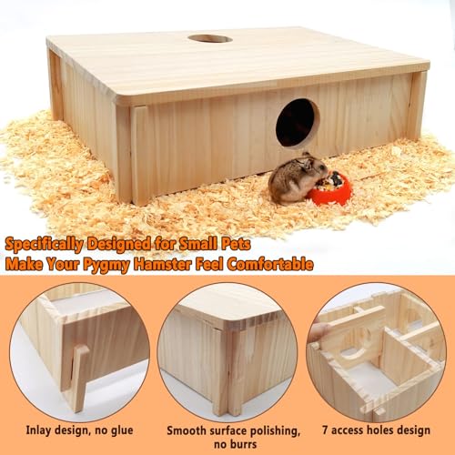 Kathson Multi-Chamber Hamster Tunnel House Maze: 2 Entrance 6 Rooms Hideout - color: Natural wood Hamster Maze House
