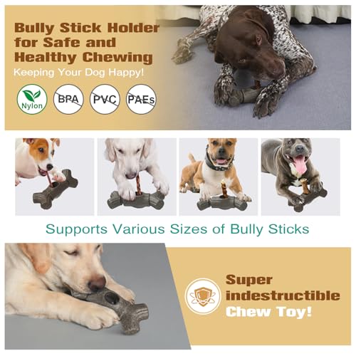 Sedioso Bully Stick Holder for Dogs, Though Dog Toys for Aggressive Chewer, Sturdy Dog Chew Holder Safety Device to Prevent Choking, BPA-Free, Long-Lasting -Fits Various Bully Sticks - color: Grey