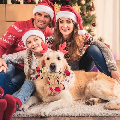 Christmas Squeaky Dog Toys, Stuffed Large Dog Toys to Keep Them Busy, Interactive Plush Chew Toys with Crinkle Paper, Tough Pet Animal Toys for Small Medium Large (Elk) - color: Red A