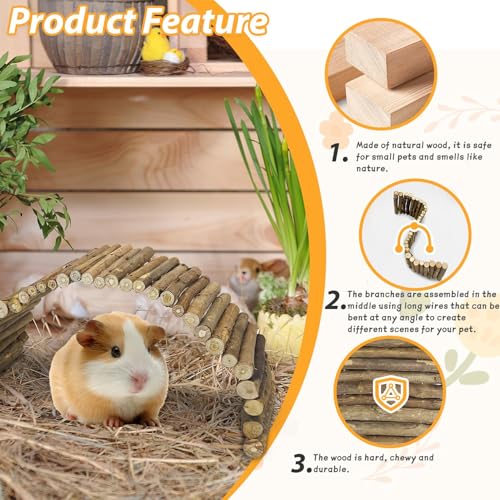 Hamiledyi Wooden Hamster Bridge Guinea Pig Tunnel Hideout Ramp Large Ladder - size: 19.7" L x 5.9" W
