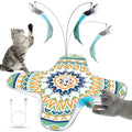 Interactive Cat Toy, Rechargeable Cat Toys for Indoor Cats, Automatic Cats Chasing Toy, Hide & Seek, 2 Modes, Self-Holding Suction Base, 3-in-1 Feather Toys with 1 Teaser Pole, 4 Replacements