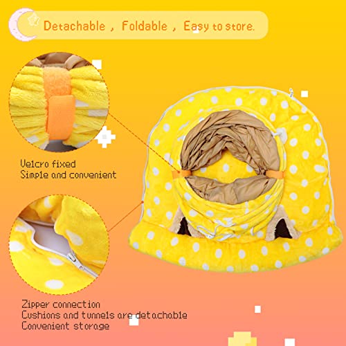 BWOGUE Bunny Tunnel Bed, 2-in-1 Collapsible Rabbit Tunnel Hideout with Mat - color: Yellow