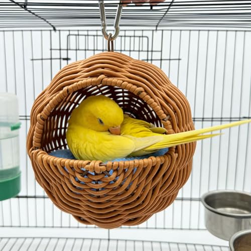 Rattan Bird Nest for Cage Hanging Parakeet Bed Hammock Hideout - style: Half-circular opening