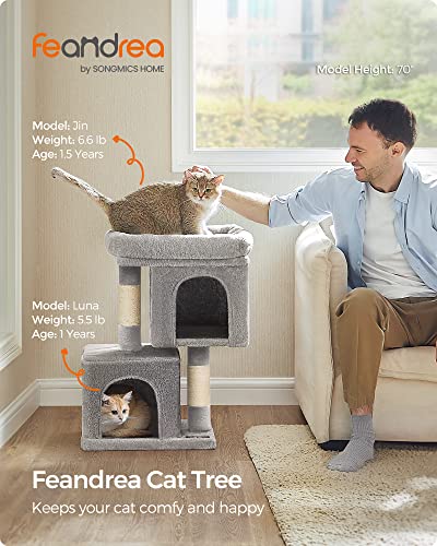 Feandrea Cat Tree, 26.4-Inch Small Cat Tower, Cute Plush Condo, Light Gray - color: Light Gray, size: S (15.7"L x 11.8"W x 26.4"H)