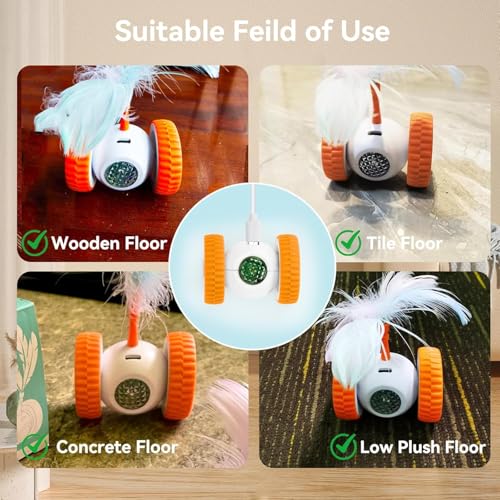 Cat Toys Cat Remote Control Toy, APP Bluetooth Connect Remote Control Cat Toys for Indoor Cats Electronic Automatic Moving Mouse Cat Toy with 6 Lights USB Rechargeable (Orange)