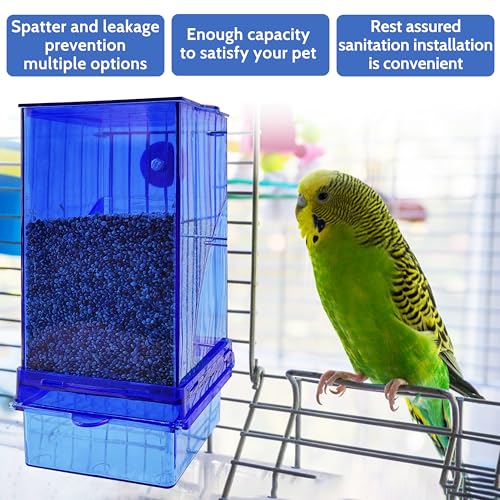 Automatic Bird Feeder, No Mess Acrylic Parrot Foraging Feeders, Transparent Bird Feeder Container Cage Accessories for Most Birds Parrot Canary Cockatoo(2 Pack) - color: Transparent blue