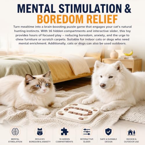 Cat Puzzle Feeder, Treat Maze Toy, 9.7 x 9.7 x 1.0 in - color: white