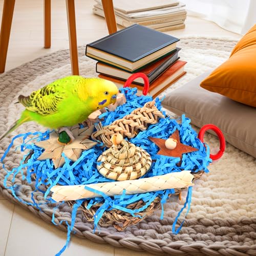 KATUMO Conure Toys, Bird Foraging Toys Parakeet Shredding Grass Mat Hanging Toys for Cockatiel Conure Lovebird Parakeet Bird Cage Accessories - color: Blue