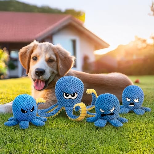 Interactive Dog Toys, 4 Pack Octopus Squeaky Hide And Seek Large Dog Toys - color: 4 Pack Octopus