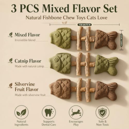 Catnip and Silvervine Chew Toy for Cats (3 PCS, Mixed Flavor)