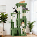 OUTLANE 60-Inch Multi-Level Large Cat Tree, Heavy Duty Cat Tower for Indoor Large Cats Adventure, Stable Furniture with Extra-Wide Top Perch, 2 Hideaway Condos, 7 Natural Sisal Scratching Posts and to - color: Green