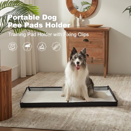 HQ4US 4LEGS Large Portable Dog Pee Pads Holder for Travel, Puppy Pad Holder Foldable Liner Base 44''x34'' Training Pad Holder with Fixing Clips, Dog Litter Box Waterproof, Easy Clean,Indoor Dog Potty - size: XL 44'' x 34'' for Dog＜ 38" Length