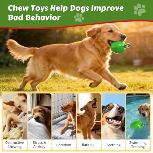 Tough Dog Chew Toys Indestructible Squeaky Toys for Aggressive Chewers Outdoor Swimming Interactive Tough Chew Toys for Medium and Large Dogs - color: Green Apple