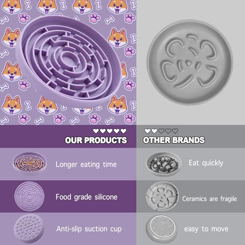 Silicone Slow Feeder Bowl with 37 Non-Slip Suction Cups — Anti-Choking Maze Design, Slows Eating 10x, Anxiety Relief, BPA-Free, for Small & Medium Dogs and Cats (Purple) - color: Purple