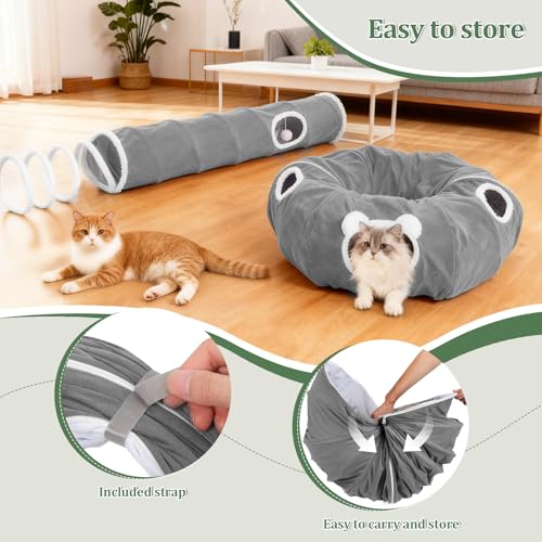 Ownpets 2-in-1 Cat Tunnel Large Lollipop 12" D Collapsible Cave Plush, Grey - color: Grey