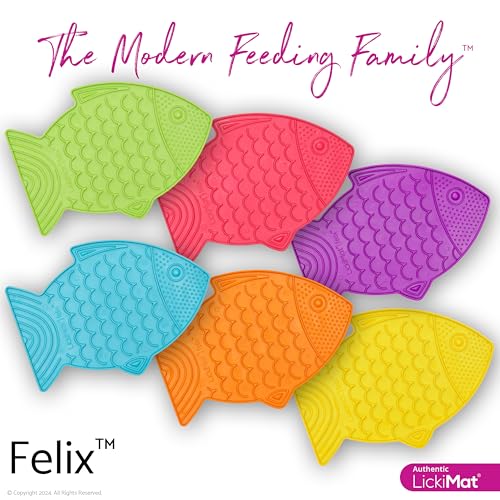 Lickimat Casper & Felix, Fish-Shaped Cat Slow Feeders Lick Mat, Boredom Anxiety Reducer; Perfect for Food, Treats and Anxiety Reduction. (Orange & Turquoise) - color: Orange & Turquoise