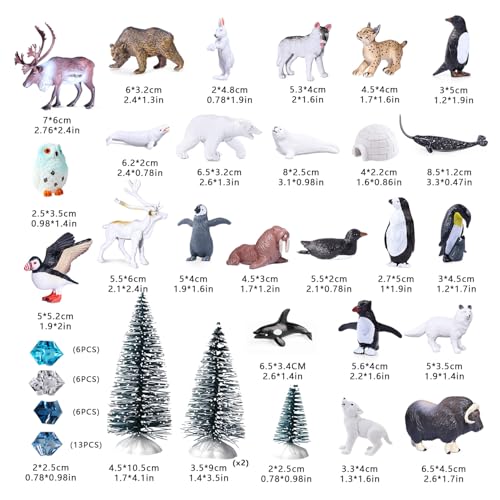 SIENON 60Pcs Mini Arctic Figures with Winter Animals Toy for Kids - style: Polar