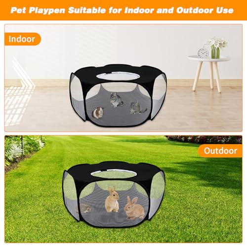 Rypet Guinea Pig Playpen Pop-Up, Outdoor Yard Fence for Pets,Tent Black - color: Black, style: Enclosed Playpen