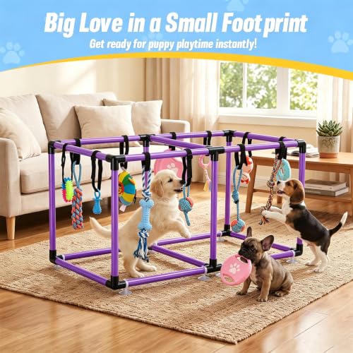 Purple Puppy Play Gym with 12 Hanging Toys - color: Purple, size: 19.5x38in