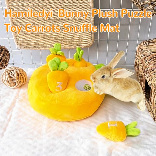 Hamiledyi Rabbit Foraging Toys Bunny Plush Puzzle Toy Carrots Snuffle Mat for Chinchilla Guinea Pig Ferret Rat Entertainment (Yellow)