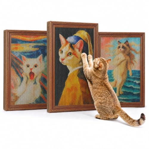 MUTTROS Art Cat Scratcher, 3 Pack Cardboard Cat Wall Scratcher Board - color: Classic Art Masterpiece Set