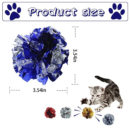 Andiker 3.54inch Mylar Cat Crinkle Balls, 4pcs Colorful and Sparkling Crinkle Ball Lightweight Easy to Carry Cat Ball Toy Interactive Cat Toys for Indoor Cats to Kill Time and Keep Fit (Single Color) - style: Single Color