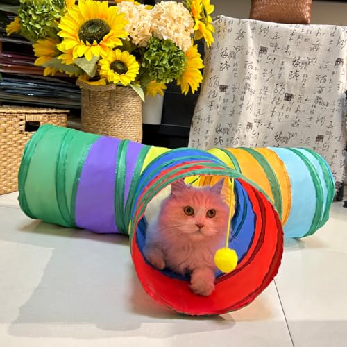 3-Way Collapsible Cat Tunnel Tube Toy Rainbow T-Shape - color: Rainbow T
