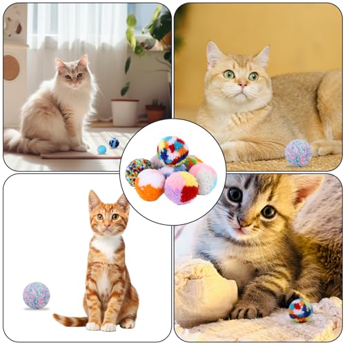 8 Pcs Woolen Yarn Cat Ball Toys Assorted Color Soft Fuzzy Pom Pom Balls Interactive Cat Chasing Toys for Indoor Cats Kittens