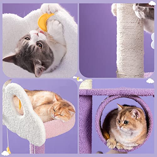 59 Inch Cloud Cat Tree for Indoor Large Cats, Cute Purple Pink Cat Tower - size: 59 Inch Cat Tree