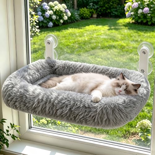 Zoratoo Foldable Cat Window Perch, Widened Cushion Cat Bed for Large Cats - color: Gray, size: 26.7''x18''
