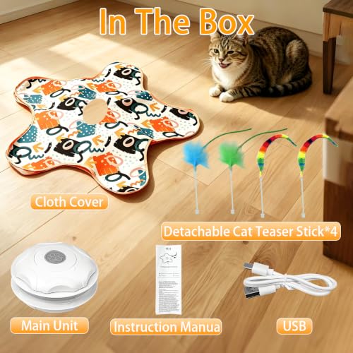 Interactive Cat Toy for Indoor Cats,Rechargeable Touch Activated Hide and Seek Cat Toys with Bird Squeaky,2000 mAh Battery,Cats Feather Toy with 4 Cat Wands Colorful,for All Breeds