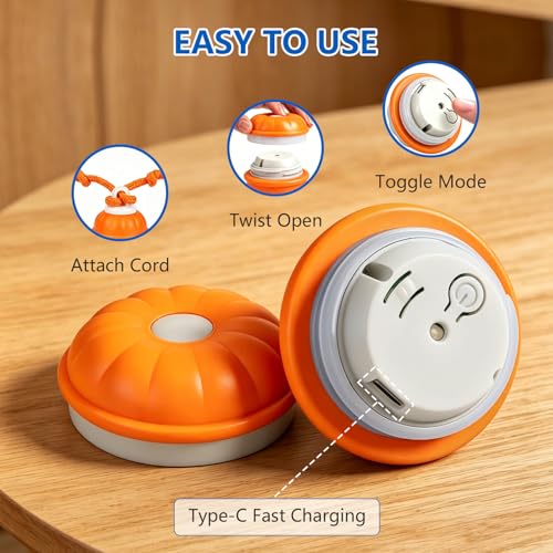 Interactive Dog Ball, 360° Self-Moving, USB-C, LED and Squeaker - color: orange