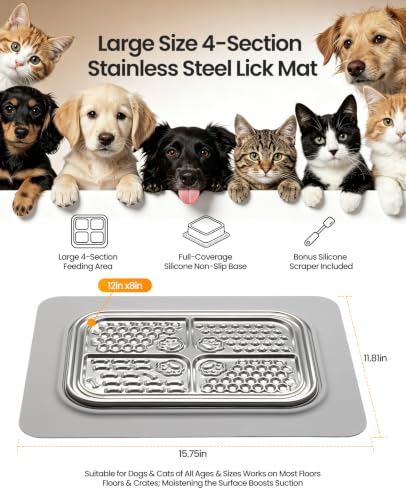 ROJECO Pets Lick Mats,Slow Feeder Licking Pad with Spatula,4-Section